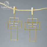 Real 925 Sterling Silver Rectangular Dangle Earrings