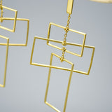Real 925 Sterling Silver Rectangular Dangle Earrings