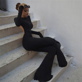 Sexy Black Stretchy Backless Jumpsuits