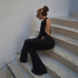 Sexy Black Stretchy Backless Jumpsuits