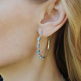 2.94Ct Oval Natural Sky Blue Topaz Hoop Earrings (925 Sterling Silver)