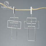 Real 925 Sterling Silver Rectangular Dangle Earrings