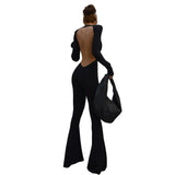 Sexy Black Stretchy Backless Jumpsuits