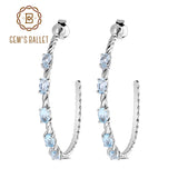 2.94Ct Oval Natural Sky Blue Topaz Hoop Earrings (925 Sterling Silver)