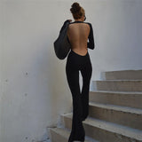 Sexy Black Stretchy Backless Jumpsuits