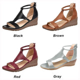 Open Toe Wedge Sandals w/back zipper