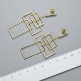 Real 925 Sterling Silver Rectangular Dangle Earrings