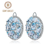Sky Blue Topaz Pure 925 Sterling Silver Oval Clip Earrings