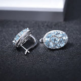 Sky Blue Topaz Pure 925 Sterling Silver Oval Clip Earrings