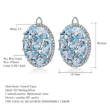 Sky Blue Topaz Pure 925 Sterling Silver Oval Clip Earrings