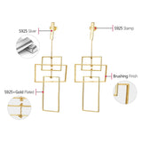 Real 925 Sterling Silver Rectangular Dangle Earrings