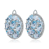 Sky Blue Topaz Pure 925 Sterling Silver Oval Clip Earrings