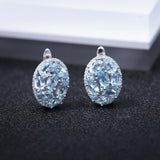 Sky Blue Topaz Pure 925 Sterling Silver Oval Clip Earrings