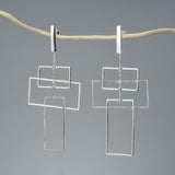 Real 925 Sterling Silver Rectangular Dangle Earrings