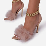 Feather Gold Chain Open Toe Pumps