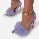 Feather Gold Chain Open Toe Pumps