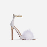 Feather Gold Chain Open Toe Pumps