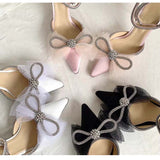 Genuine Leather Rhinestone Bow-Knot Satin Shoes