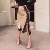 Sexy Satin Gold Skirt with Black Lace Trim