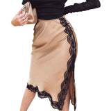 Sexy Satin Gold Skirt with Black Lace Trim