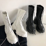 Mid Calf Lace-up Platform Boots