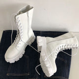 Mid Calf Lace-up Platform Boots