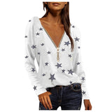 Zipper Star Print V-Neck Shirts