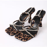 Sexy Leopard Rhinestone Ankle Strap Pumps