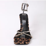 Sexy Leopard Rhinestone Ankle Strap Pumps