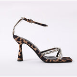 Sexy Leopard Rhinestone Ankle Strap Pumps