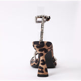 Sexy Leopard Rhinestone Ankle Strap Pumps