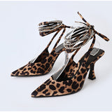 Sexy Leopard Rhinestone Ankle Strap Pumps