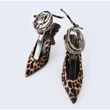 Sexy Leopard Rhinestone Ankle Strap Pumps