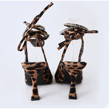 Sexy Leopard Rhinestone Ankle Strap Pumps